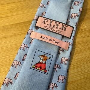 Thomas Pink Light Blue Tie with Pink Elephant Pattern